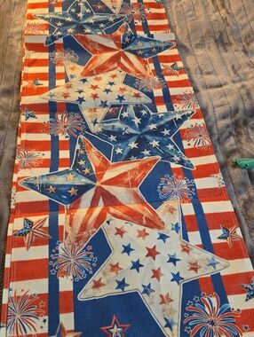 Patriotic Table Runner Featuring Rustic Wood Stars And Stripes Pattern